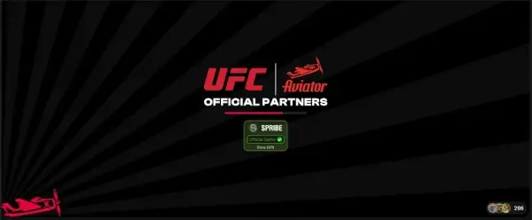 Aviator crash game screen with a plane in flight, growing multiplier, and UFC Aviator logo by Spribe.